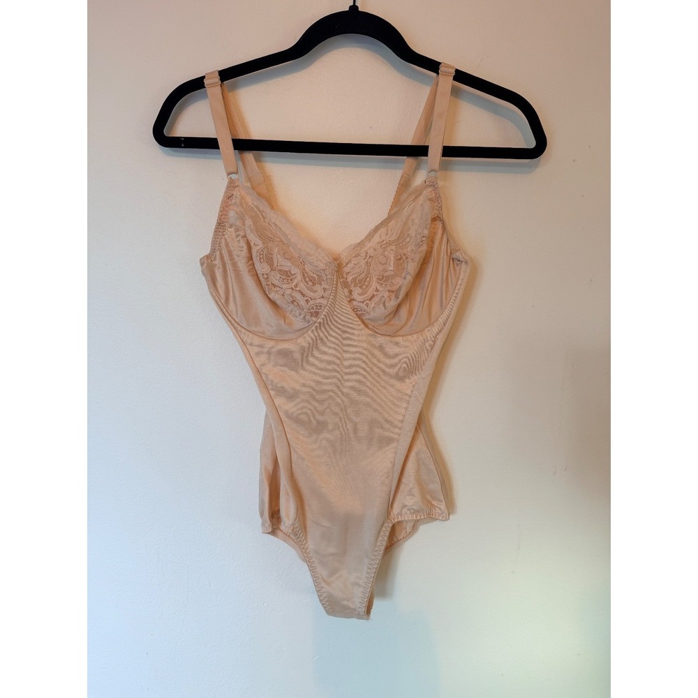Vintage Nude Body Lingerie Bodysuit Lace Underwire Control Teddy Womens